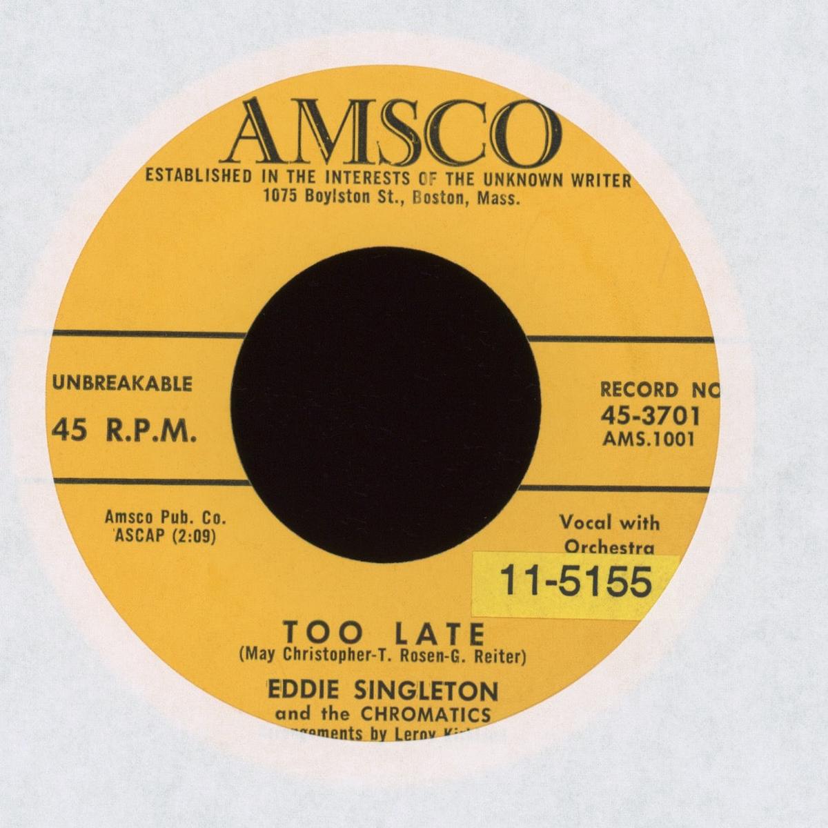 Eddie Singleton - Too Late on AMSCO RB Doo Wop 45