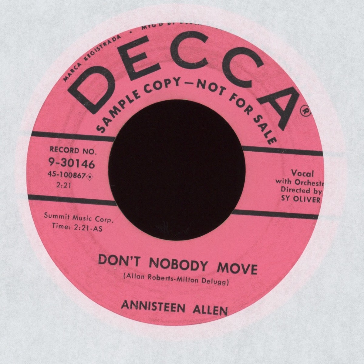 Annisteen Allen - Don't Nobody Move / The Money Tree on Decca Promo R&B 45