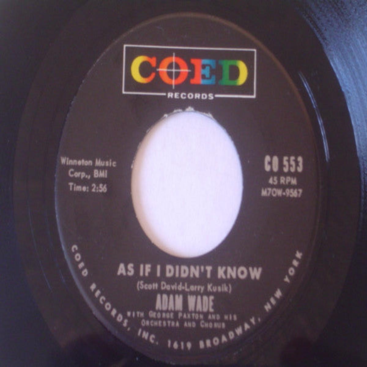 Adam Wade - As If I Didn't Know / Playin' Around (7", Single) (Very Good (VG))