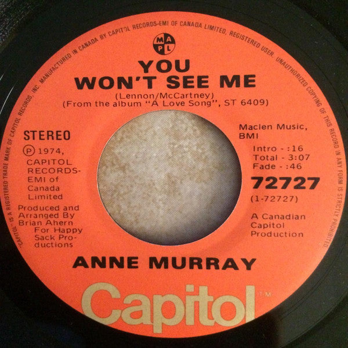 Anne Murray - You Won't See Me / He Thinks I Still Care (7", RE) (Very Good (VG))