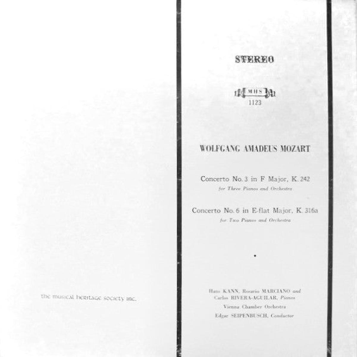 Wolfgang Amadeus Mozart - Hans Kann, Rosario Marciano, Carlos Rivera-Aguilar, Wiener Kammerorchester, Edgar Seipenbusch - Concerto No. 3 In F Major, K. 242 / Concerto No. 6 In E-Flat Major, 